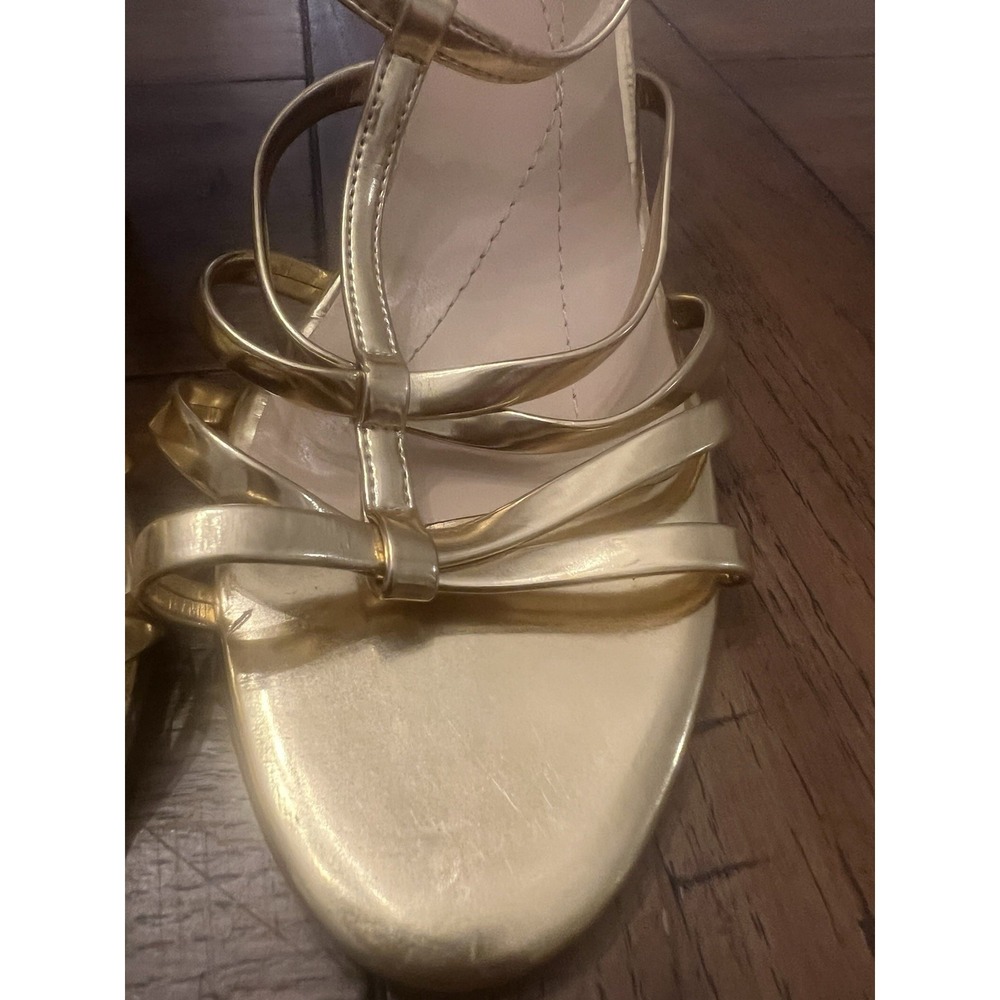 KATE SPADE Women's Sz 8.5 B Metallic Gold Leather Ankle Strap Pumps Heel Sandals - Picture 10 of 14